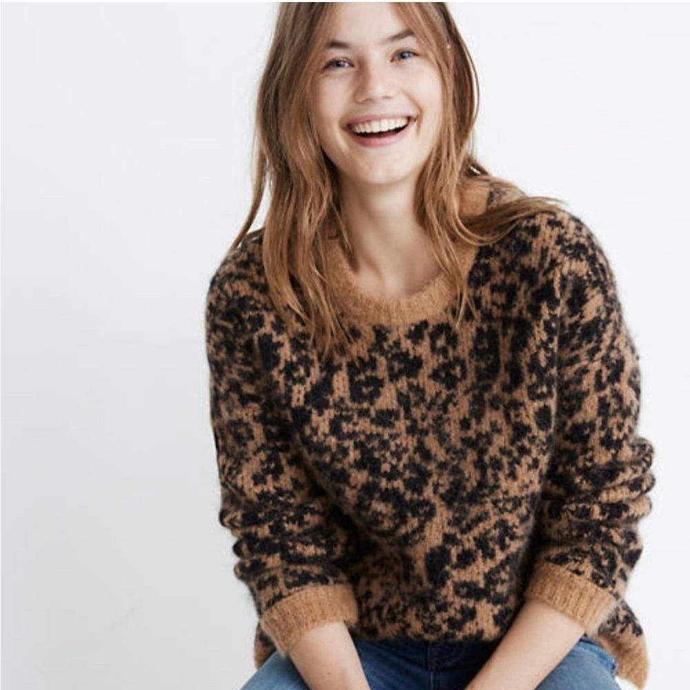 NWT Madewell Crewneck Pullover Sweater Leopard XS - Picture 2 of 7